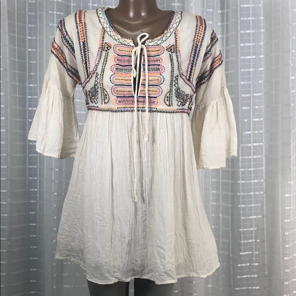 Zara Beaded Tunic Keyhole Top M